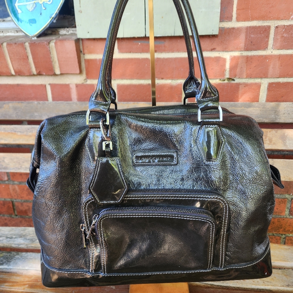 Longchamp patent leather satchel bag
